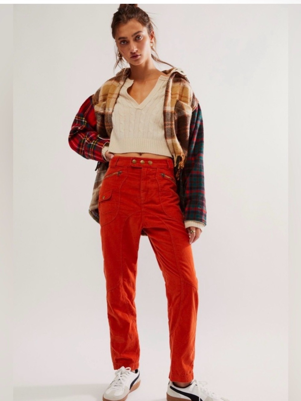 Free People NWT High Gear Rust Orange Corduroy Pants -Sz 10